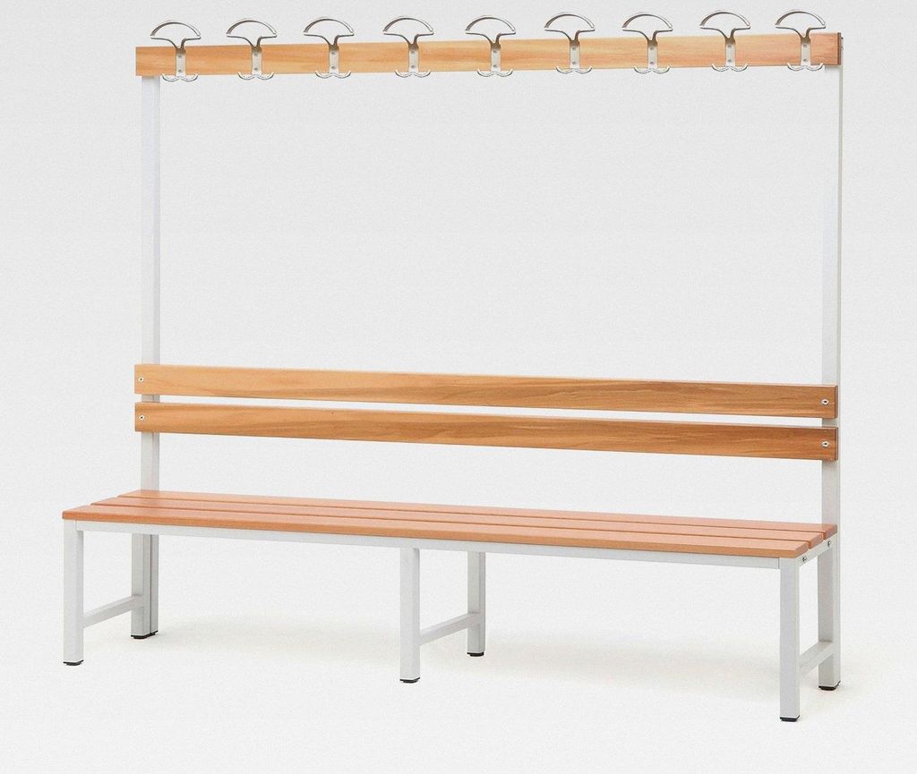 Garderobenbank 1-seitig mit Haken - Umkleidebank, Garderobe mit Sitzbank, 170x200x30 cm