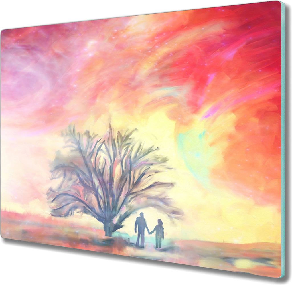 Coloray Kochplattenabdeckung Herdabdeckplatte 60x52 cm Hackbrett Schneidebrett Küchenbrett - Kunst Paar Malerei