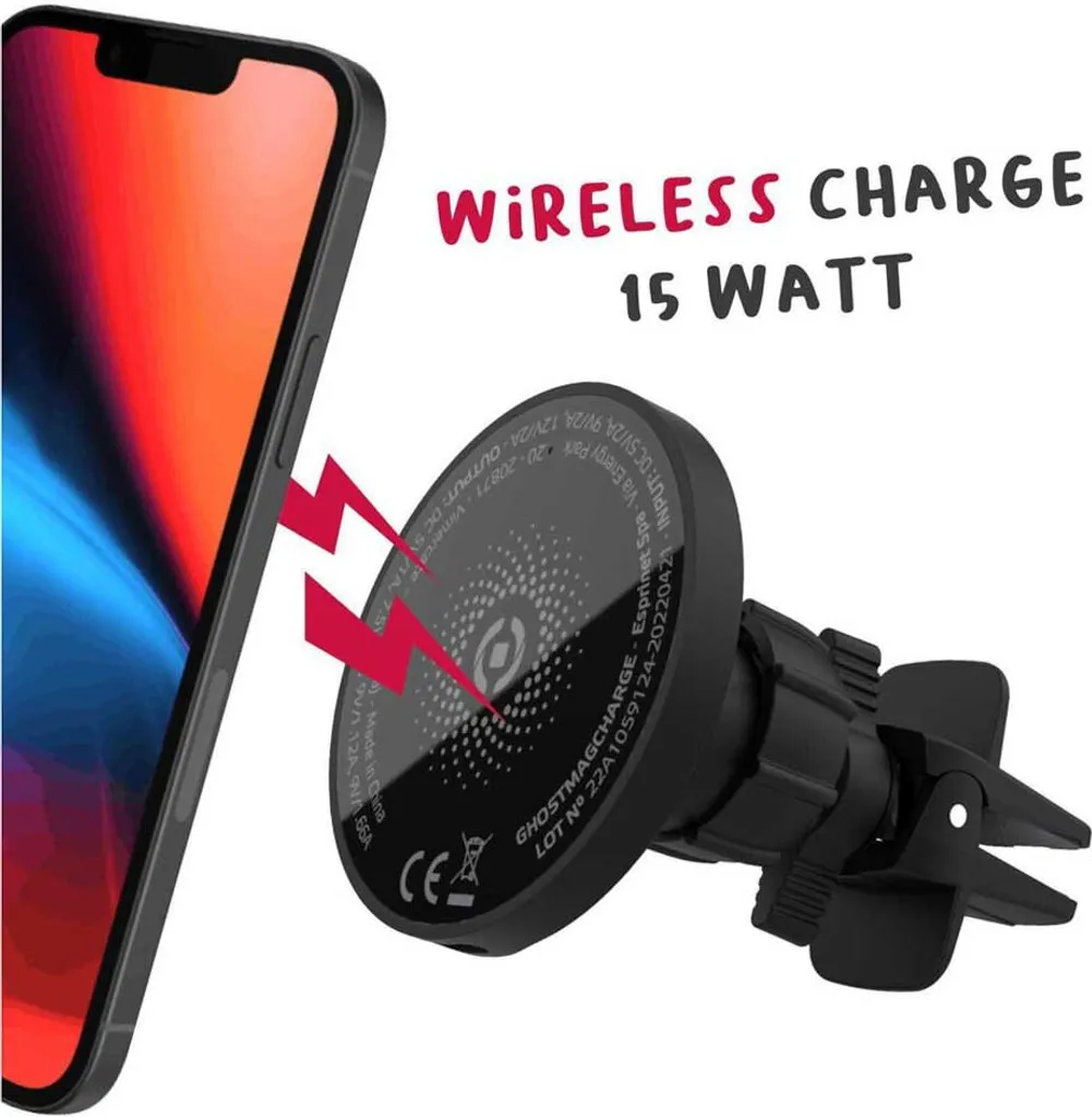 Celly GHOSTMAGCHARGE Support Voiture Magnétique Actif pour iPhone Noir - 8