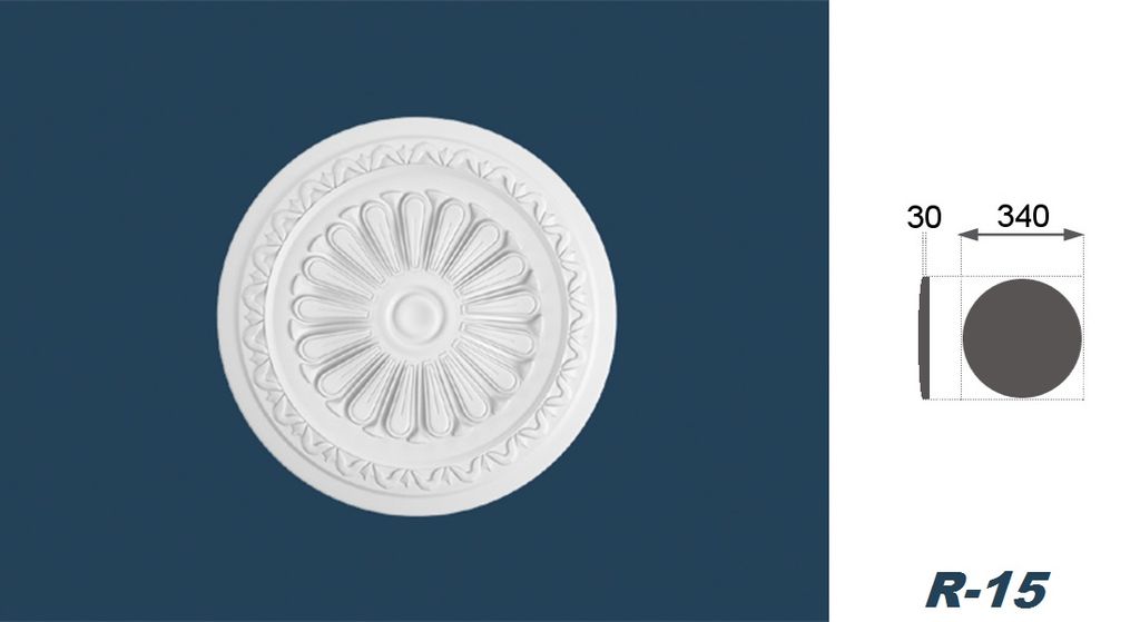 Marbet Deckenrosette "R1" 40 Cm Styropor Weiß ROS608A-PS