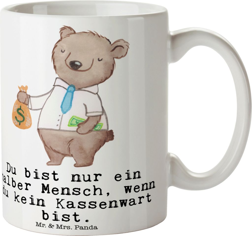 Mr. & Mrs. Panda Keramiktasse Kassenwart Herz - Weiß - Geschenk, Lustig, Spruch, Verein, Becher, Tasse, Schatzmeister, Trinkbecher, Kaffeetasse, T...
