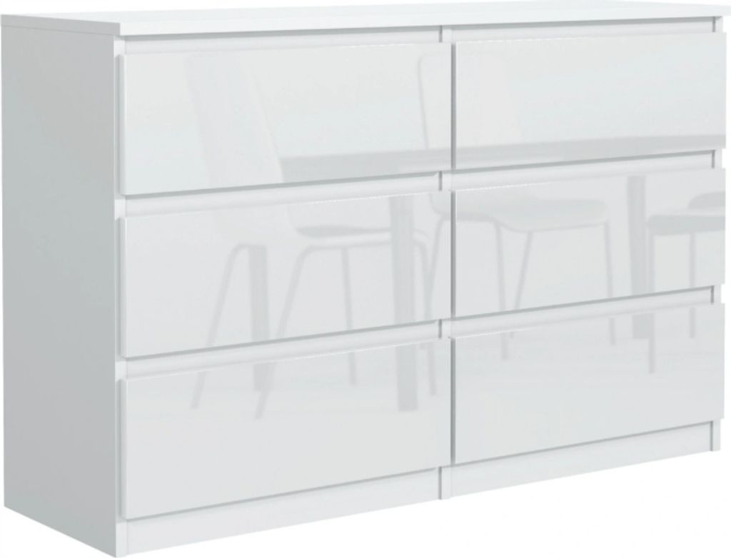 Kommode 6 120cm - mit 6 Schubladen in Weiß / Weiß Hochglanz / Verschiedene Farben und Großen, 120 x 78 x 39 cm