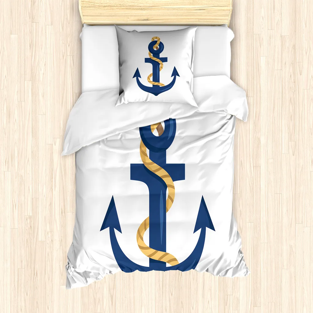 Housse de couette ABAKUHAUS Navy White 135x200 cm avec motif ancre