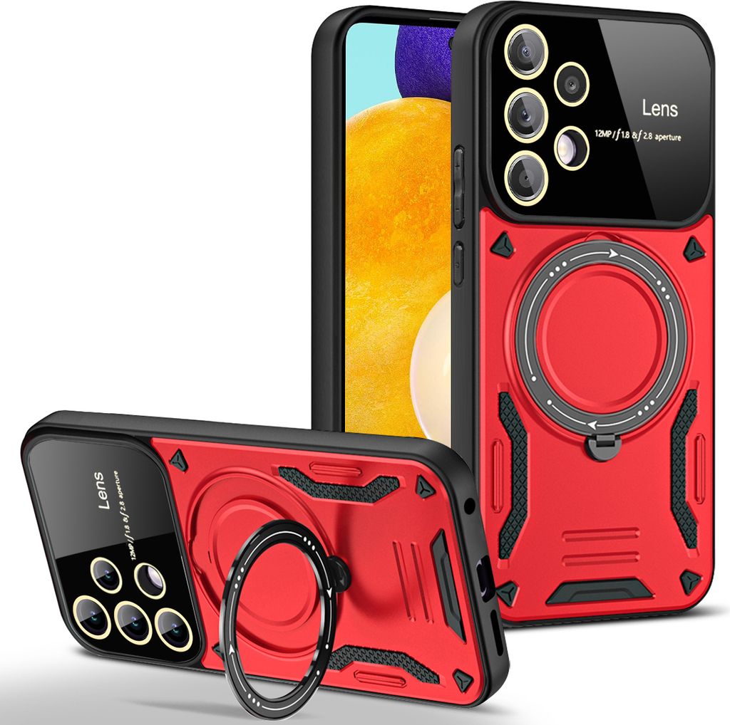 Rüstung Handyhülle für Samsung Galaxy A52 A52s 5G Dual-Layer Ringhalter Ständer Hülle Rot