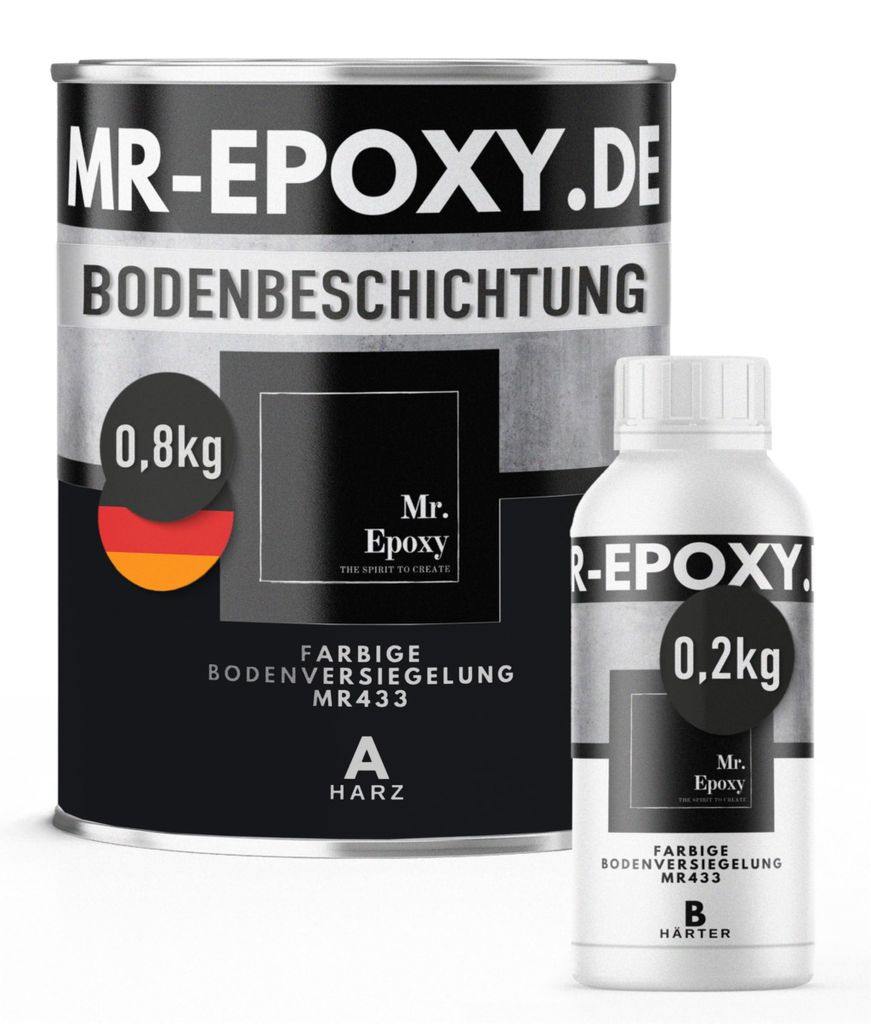 Mr. Epoxy Epoxidharz Bodenbeschichtung (1 kg, RAL 9005 Tiefschwarz) - 2K Betonfarbe für Garagen, Keller & Werkstatt Boden - Flüssigkunststoff Epo...