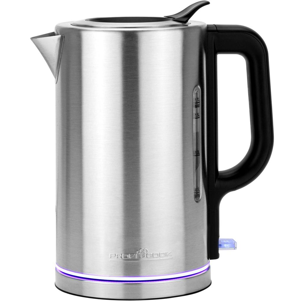 ProfiCook Wasserkocher Edelstahl 1,7L | Ambiente-Beleuchtung | 2200W | Einhandbedienung | BPA frei | 360° Station mit Kabelaufwicklung | PC WKS ...