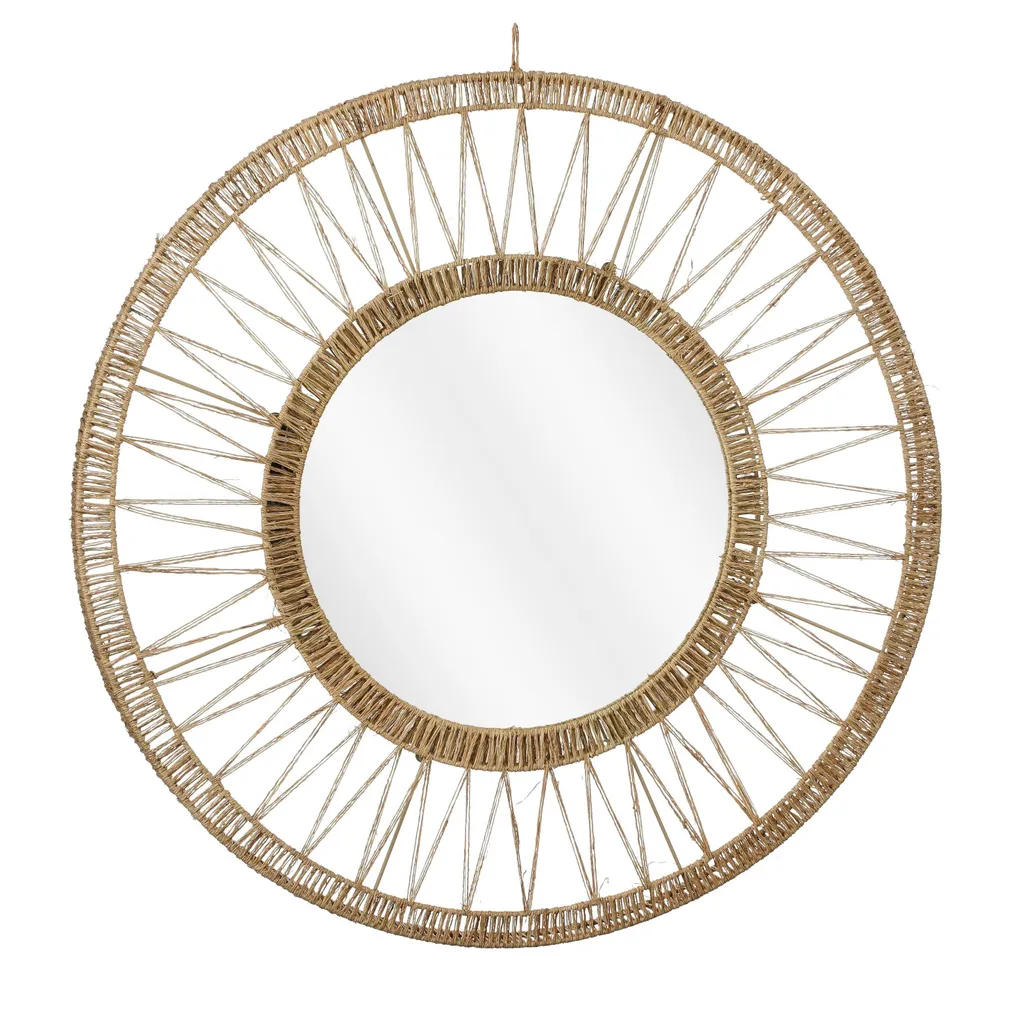 Mica Decorations Ludy Miroir en Jute 70x70x5 cm Marron Clair - Rond