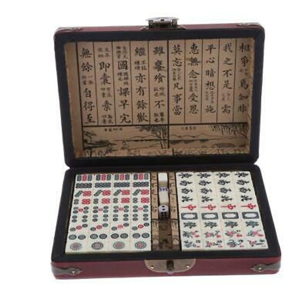 Mahjong Mah Jong Gesellschaftsspiel mit Koffer Set 144 Spielsteinen Brettspiele 