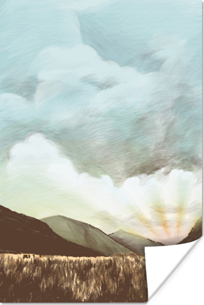 MuchoWow Poster Himmel - Berg - Gras 120x180 cm - Kunstposter