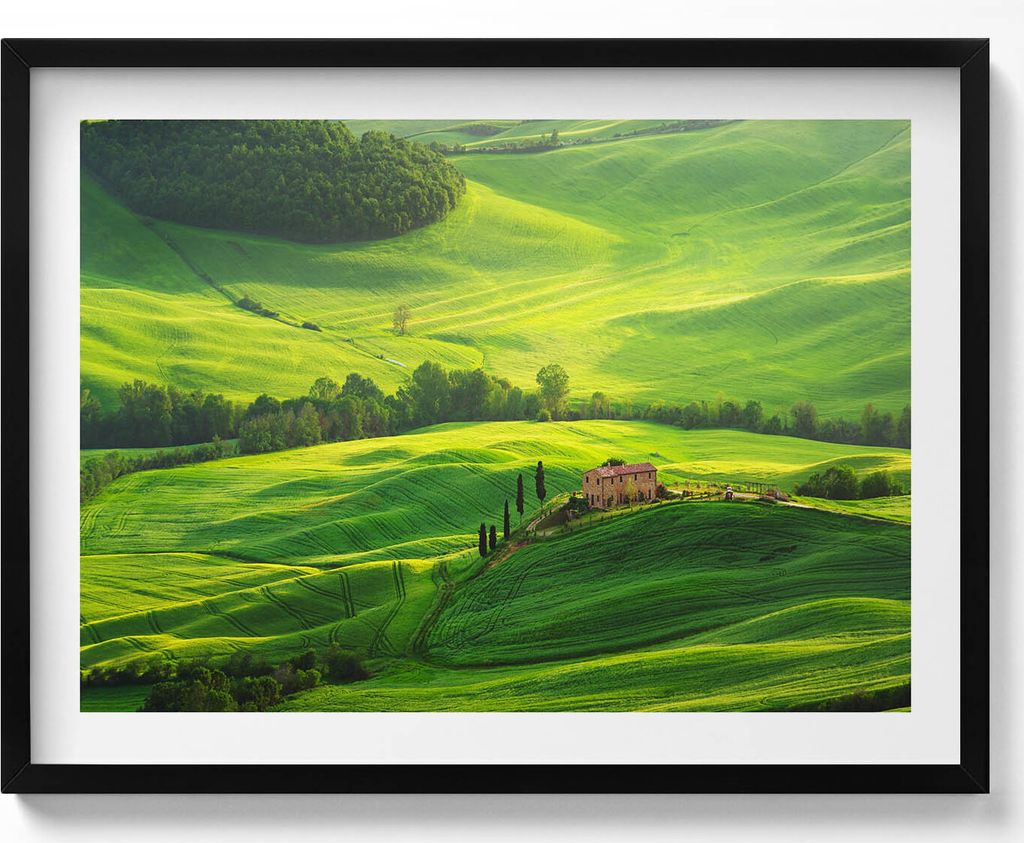Schöne Naturlandschaft Italien– Wandbild mit Rahmen – Gerahmtes Bild – Wanddekoration – 80x60 cm – Schwarz Rahmen