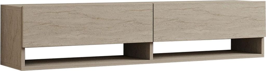SARTY Hängendes TV-Möbel mit Schränken und Regalen in Travertinoptik 140 cm