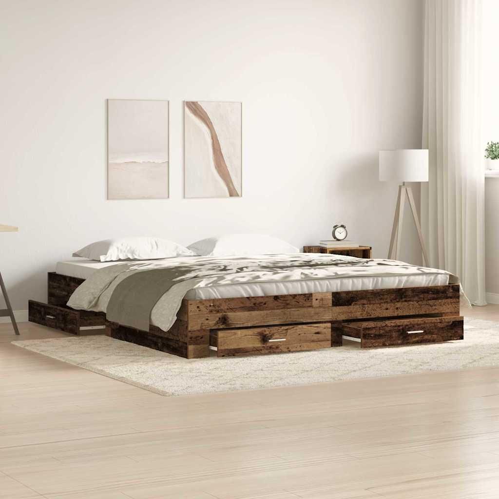 vidaXL Bettrahmen mit Schubladen Altholz 180 x 200 cm Holzwerkstoff