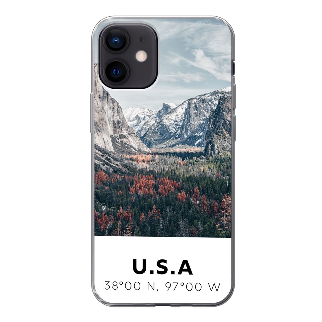 MuchoWow Handyhülle Schutzhülle Hülle für iPhone 12 Yosemite - Amerika - Wyoming - Wald - Berge Silikon Softcase Handy Hülle - Schutzhülle