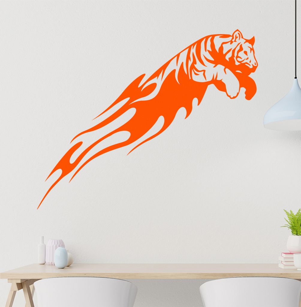 Flammen Tiger Wandtattoo in 6 Größen - Wandaufkleber Wall Sticker - Dekoration, Küche, Wohnzimmer, Schlafzimmer, Badezimmer
