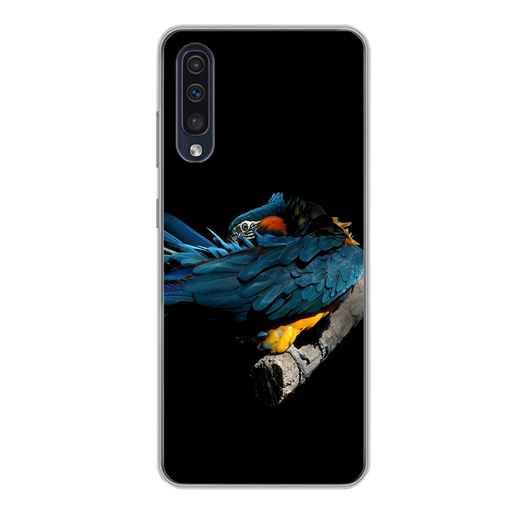 MuchoWow Handyhülle Schutzhülle Hülle für Samsung Galaxy A50 Vogel - Federn - Zweig - Schwarz Silikon Softcase Handy Hülle - Mobiltelefonhülle