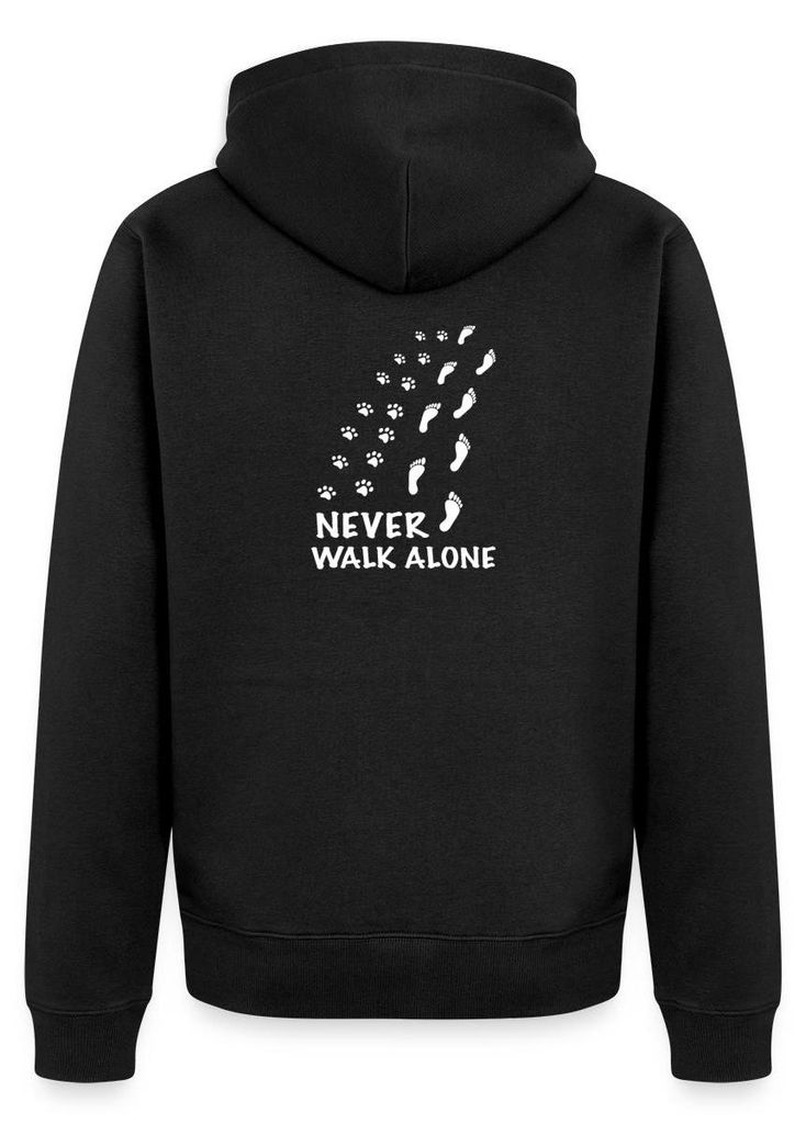 Spreadshirt Never Walk Alone Pfoten Fußspuren Hund Mensch Kapuzenjacke Herren, 3XL, Schwarz