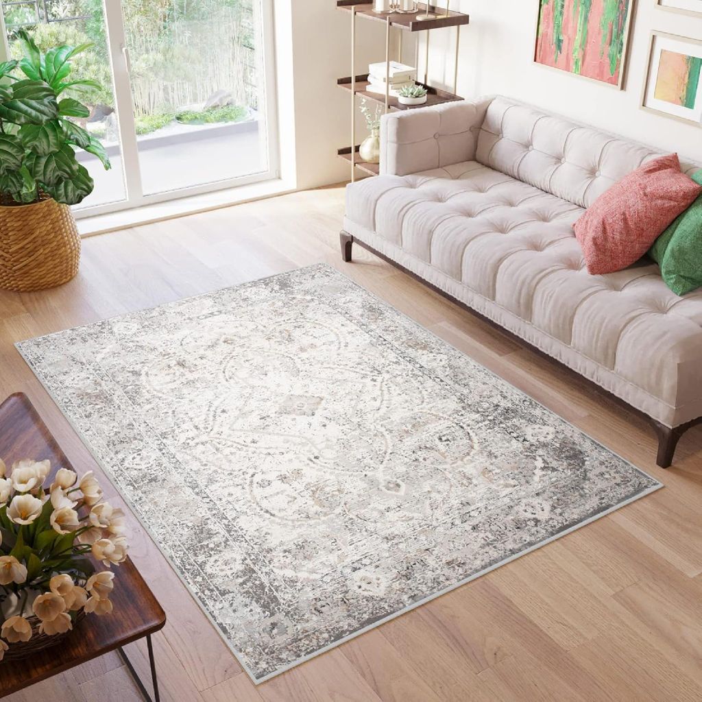 Tapiso Teppich VALLEY Modern Kurzflor Grau Creme Wohnzimmer 200 x 300 cm