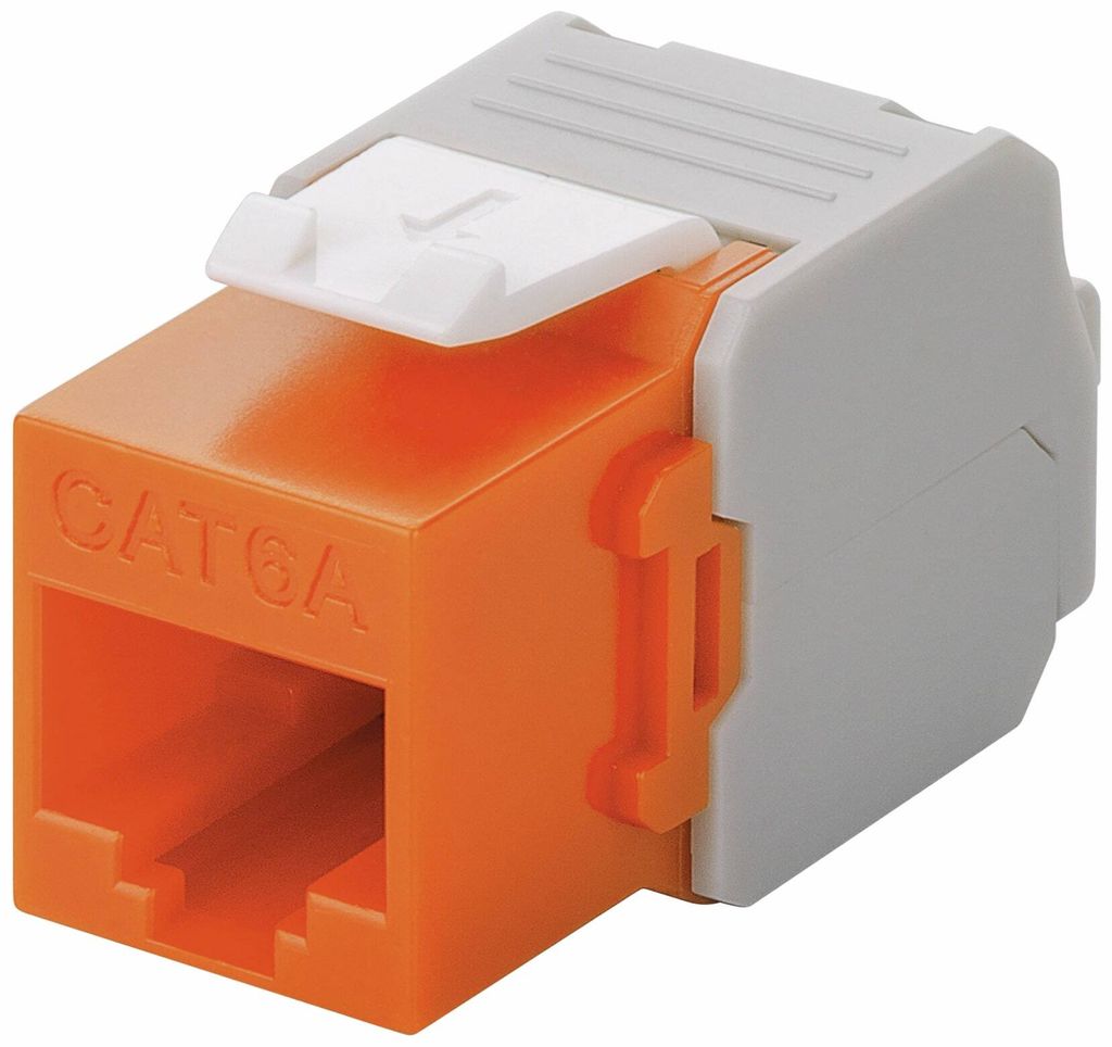 Goobay 90690 Keystone Modul RJ45 CAT 6?, UTP, Orange - 17,1 mm Breite, Krokodil-Typ, Klemmleiste für LSA Montage (werkzeugfrei)