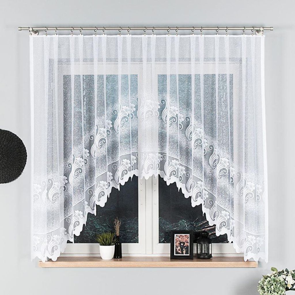 ADELINA - Fertiggardine aus Jacquard mit Schnitt unten - 310x160 cm - weiß