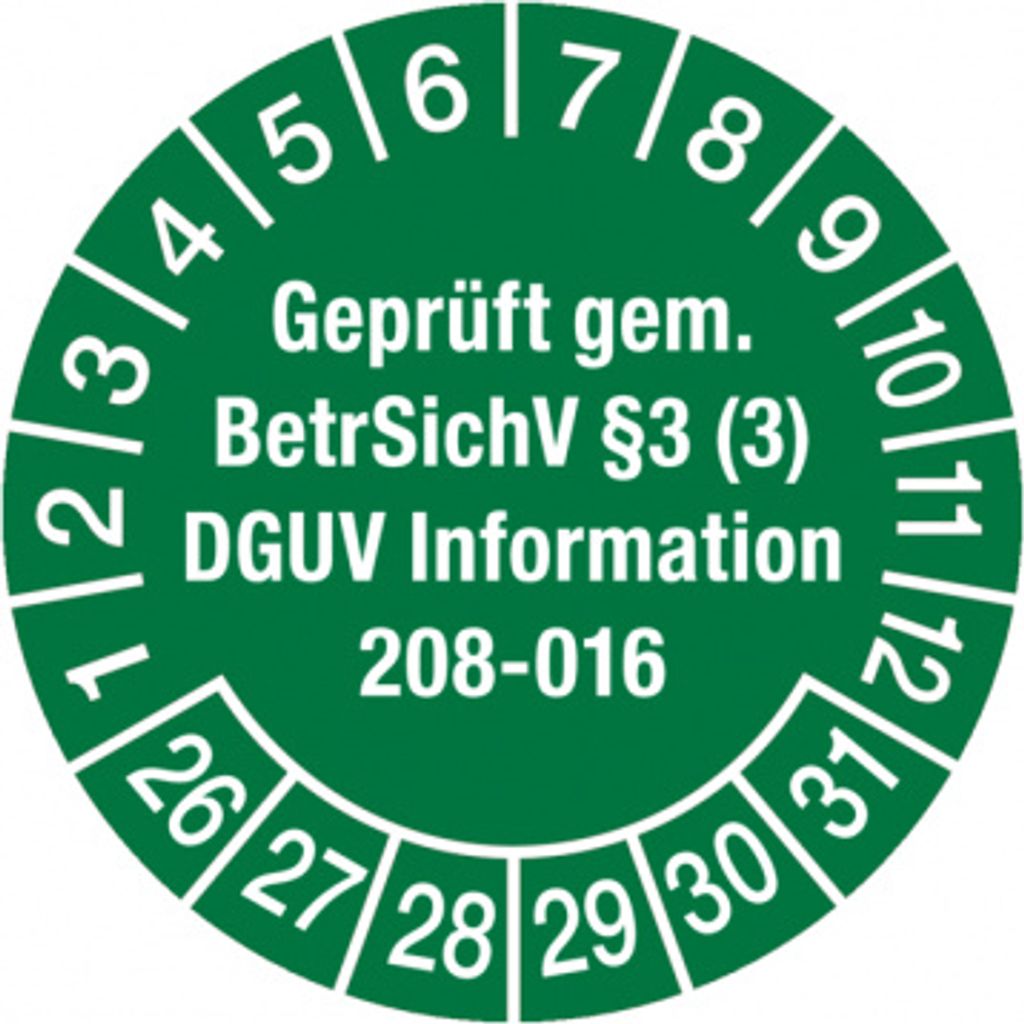 Dreifke Aufkleber Prüfplakette, gem. BetrSichV § 3 (3) DGUV Informat...