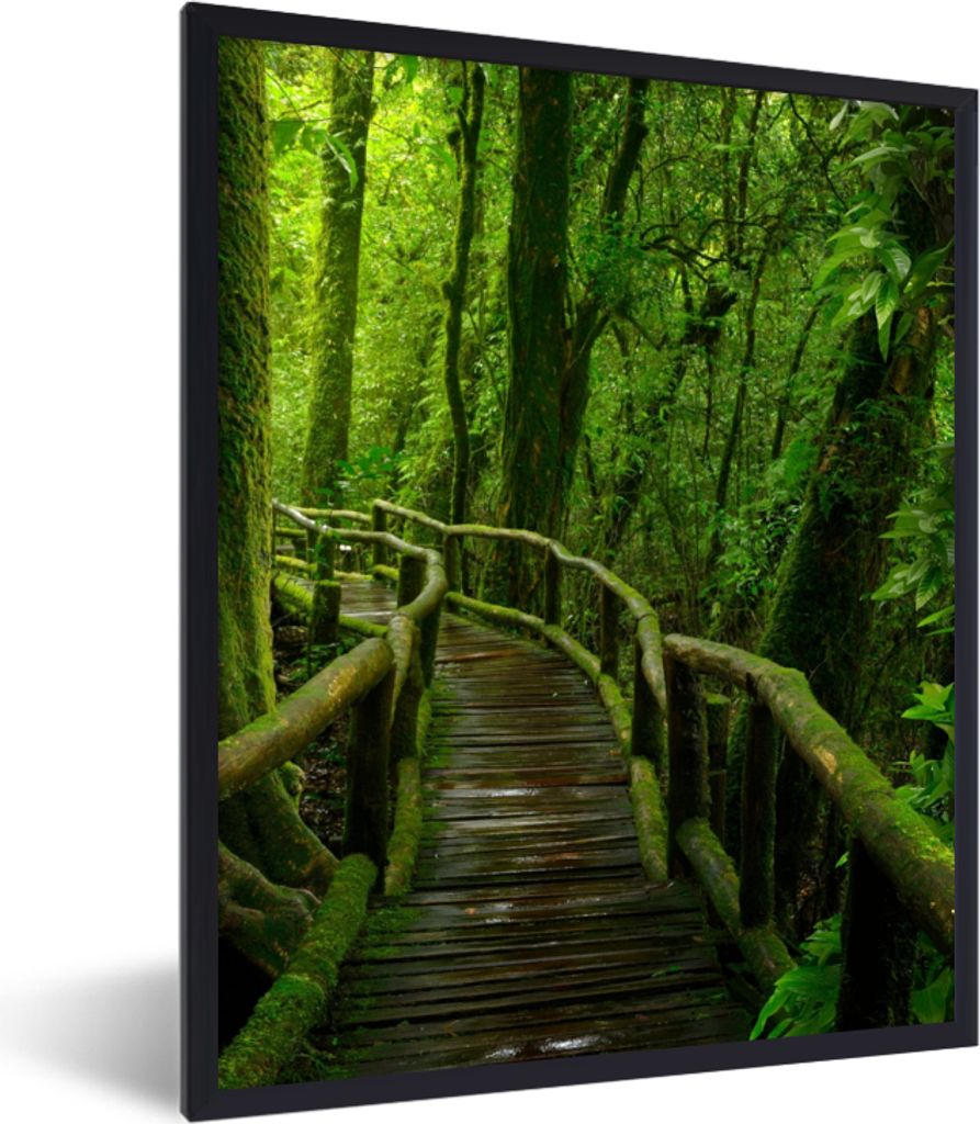 MuchoWow Gerahmtes Poster Dschungel - Brücke - Moos - Natur - Tropisch 60x80 cm - Poster mit Schwarzem Bilderrahmen Wandposter Rahmen Foto Bilde...
