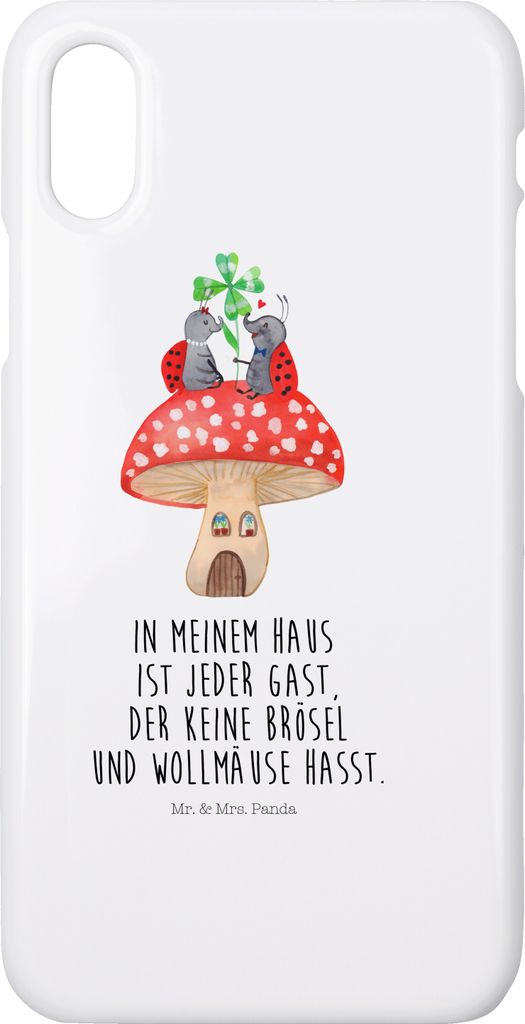 Mr. & Mrs. Panda Iphone 10 Handyhülle Marienkäfer Fliegenpilz - Weiß - Geschenk, Lustige Sprüche, Haus, Handy, Hülle, Cover, Fleigenpilzhaus, ...