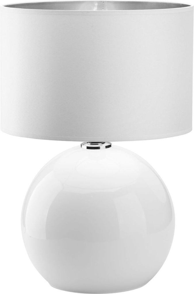 Tischlampe Glas Stoff Weiß Silber E27 54 cm Schalter Modern Tischleuchte Wohnzimmer Nachttischlampe