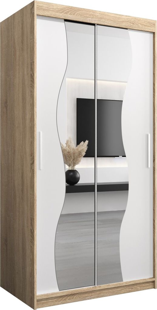Kleiderschrank, Schiebetürenschrank Schlafzimmer, Schrank mit Spiegel MADRYT 100 cm