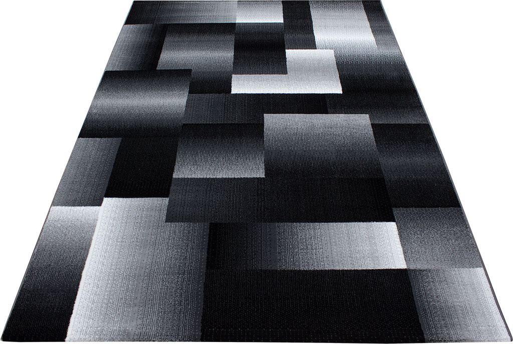 Kurzflor Teppich Wohnzimmer Schwarz 160x230 Rechteck Abstraktes Kariertes Design aus Polypropylen