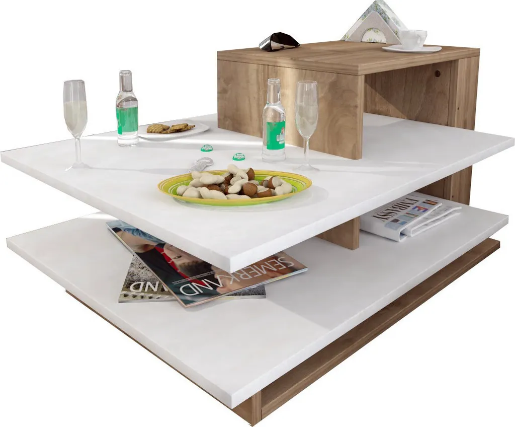 Table basse design Venüs avec rangement intégré blanc et noyer - 3