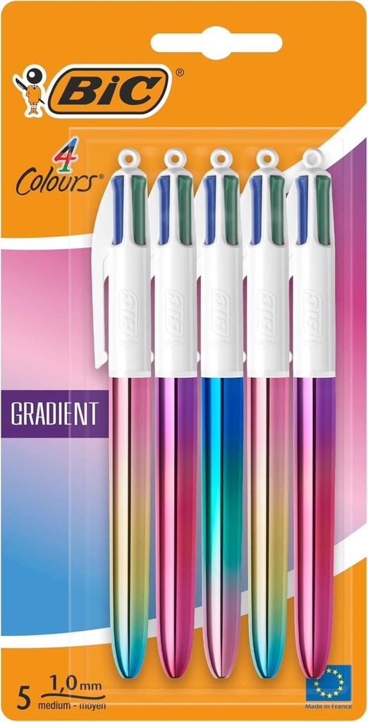 BIC 4 Farben Kugelschreiber Set 4 Colours Gradient, 5er Pack in Metallic-Farbverlauf