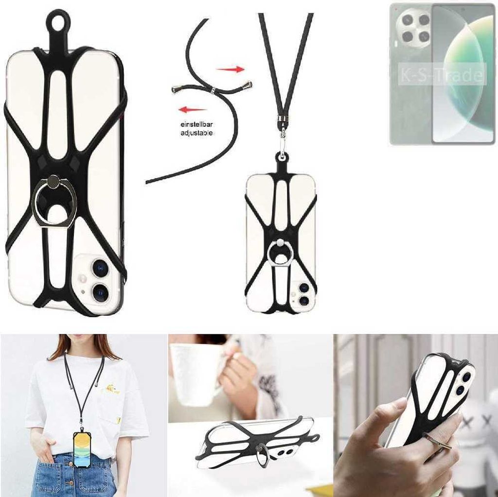 K-S-Trade 3in1 Handykette Handyband Handykordel Halsband Smartphone-Ring Handy-Ring kompatibel mit Tecno Camon 30 4G Fingerhalterung Handyring