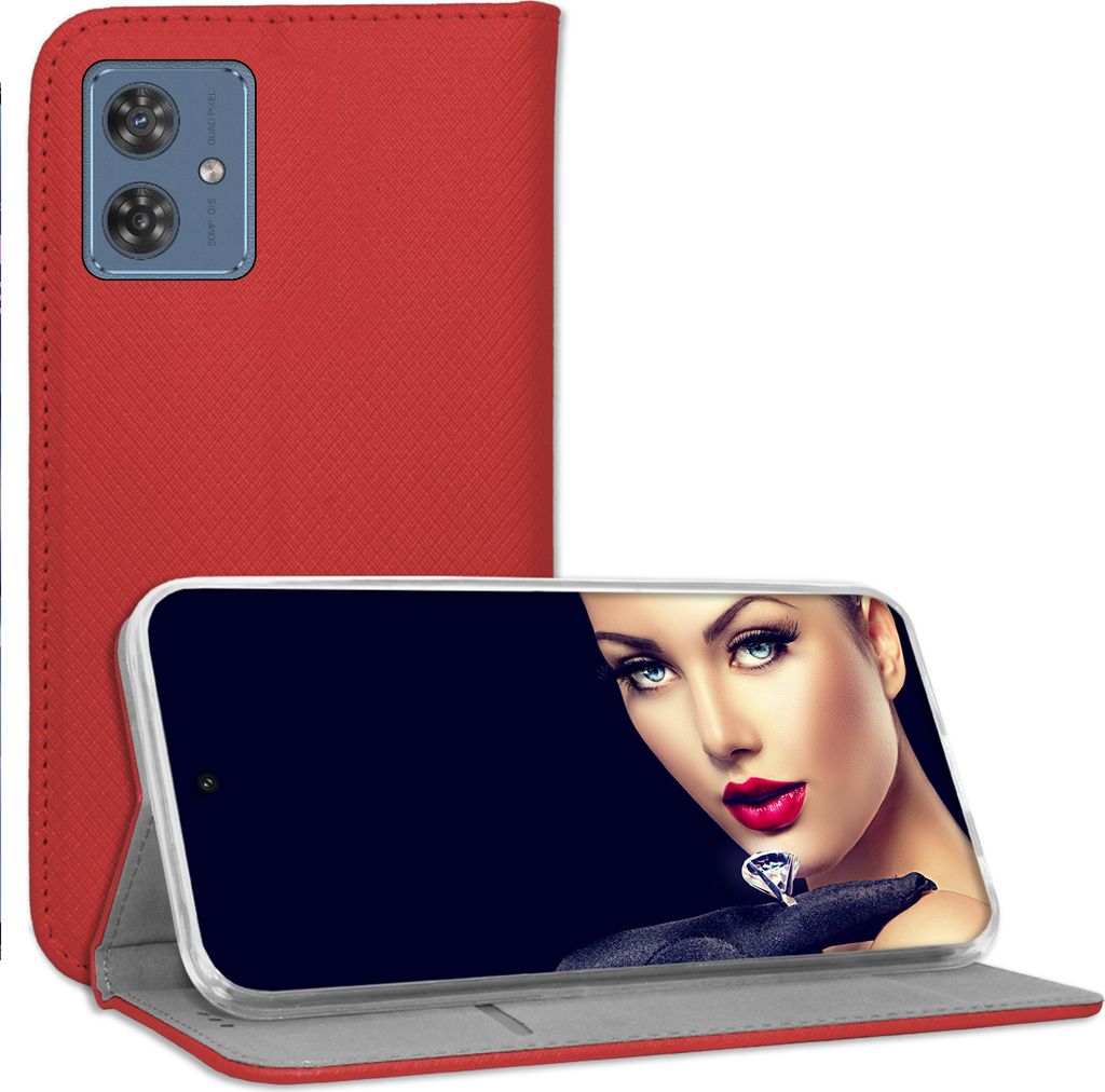 Bookstyle Schutzhülle Klapphülle Schutztasche Etui Cover für Motorola Moto G54 5G (XT-2343-1, 6.5'') - Rot