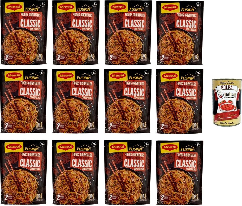 12x MAGGI Fusian Taste Of Classic Noodles Con Spezie (2 Porzioni) 121gr+ Italitan Gourmet polpa 400g