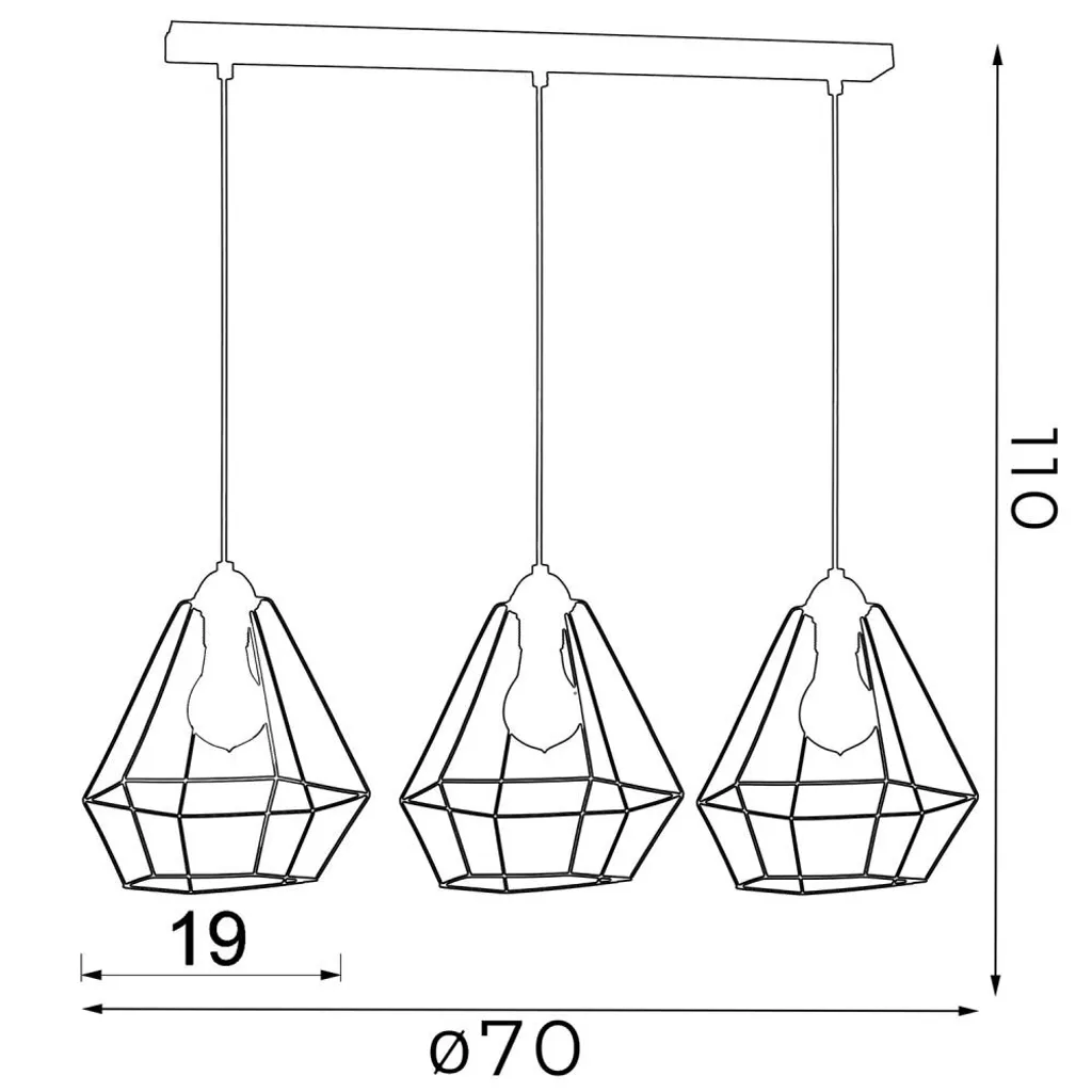 Lampada a Sospensione Alma 3 Nera - Design Industriale E27 3 Luci - 2