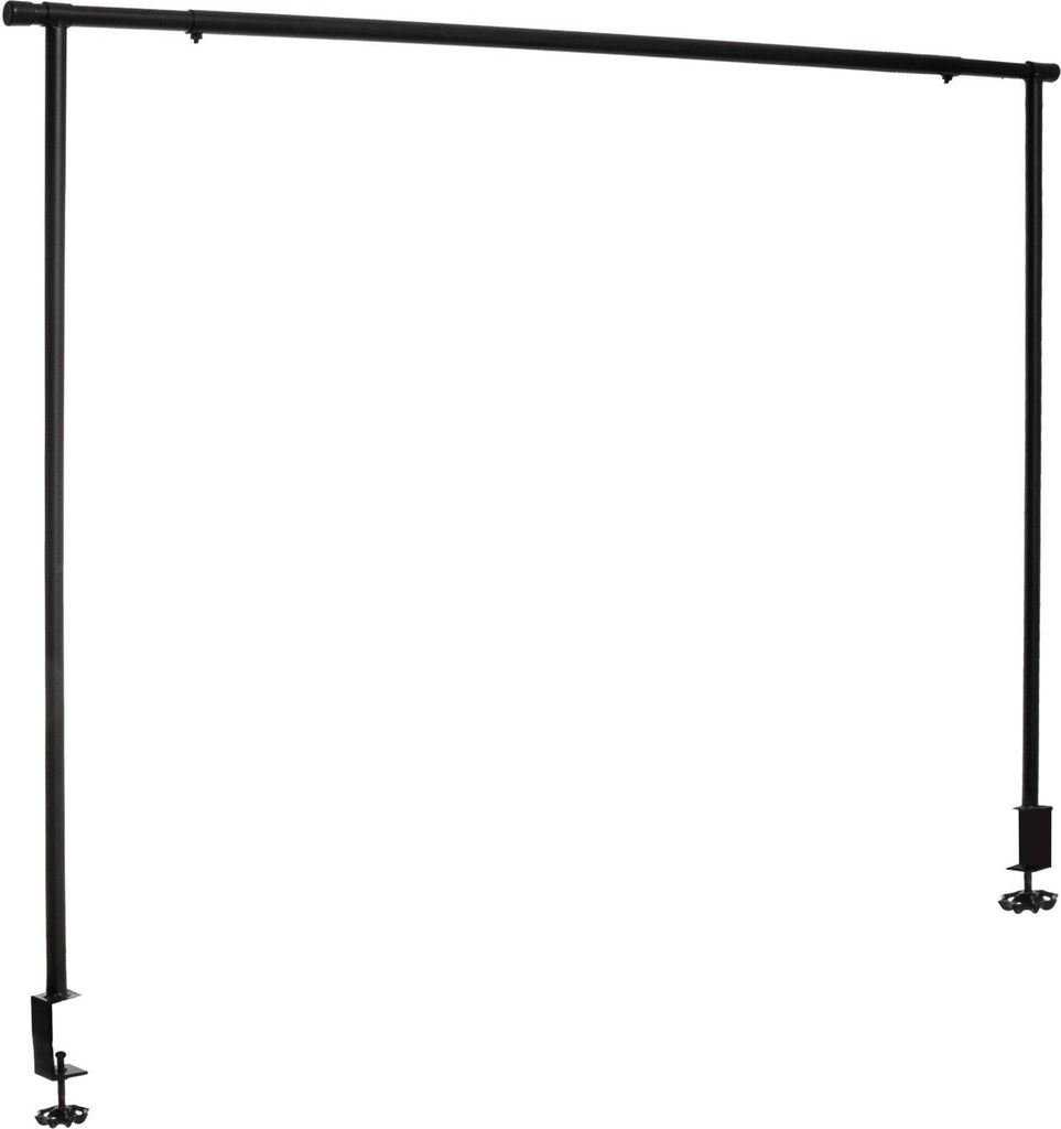 A black metal table rod with clamps on each end, shown against a white background.