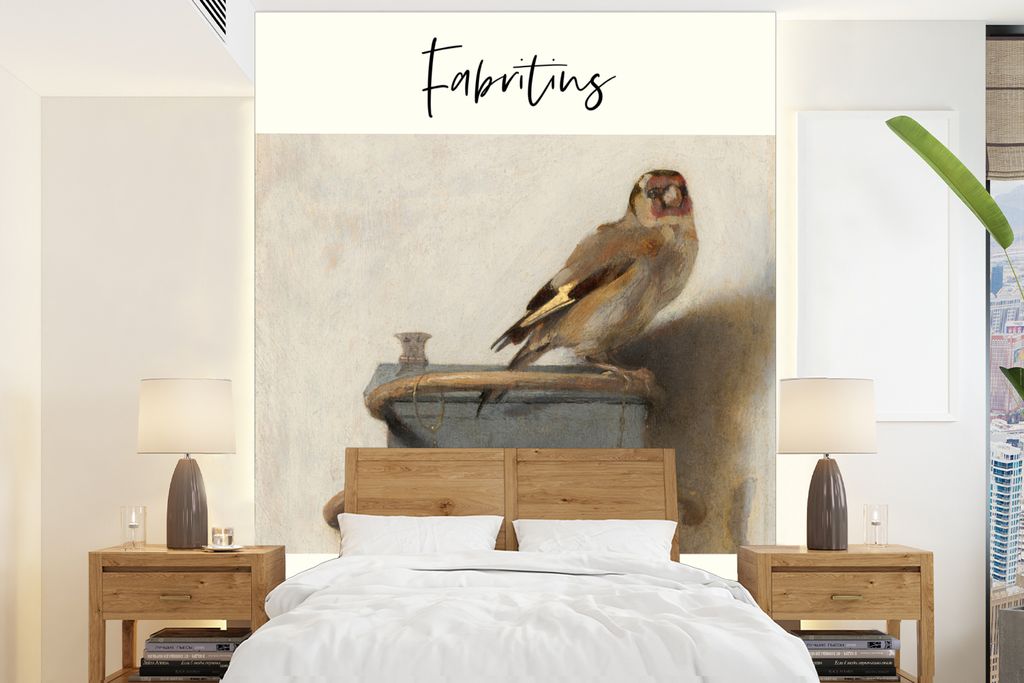 MuchoWow Fototapete für Wohnzimmer oder Schlafzimmer Wandtapete Vinyl Motivtapete Der Stieglitz - Carel Fabritius - Gemälde - 190x260 cm - Papi...