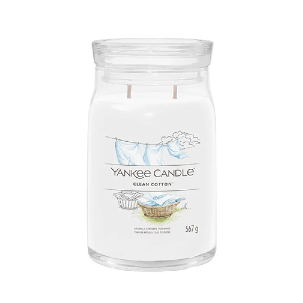 Bougie Signature Clean Cotton 567g grand format en verre Yankee Candle