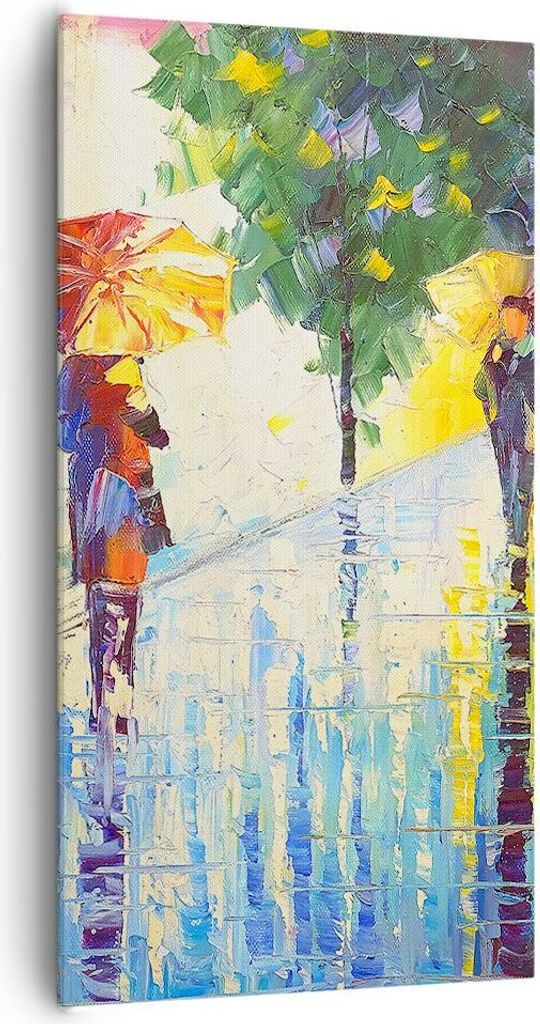 Bild auf Leinwand - Leinwandbild - Park Straße Regen - 65x120cm - Wand Bild - Wanddeko - Wandbilder - Leinwanddruck - Bilder - Kunstdruck - Wandde...