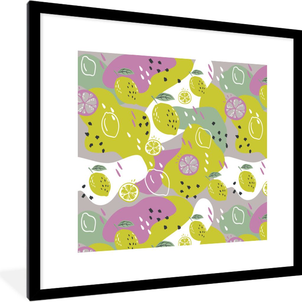 MuchoWow Gerahmtes Poster Sommer - Zitronen - Flecken 40x40 cm - Poster mit Schwarzem Bilderrahmen Wandposter Rahmen Foto Bilder - Poster - Plaka...