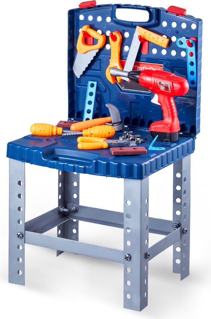 VEVOR Kinder-Werkbank, 56-teiliges Werkzeugset, Spielwerkzeuge mit realistischen Werkzeugen und elektrischer Bohrmaschine, Bauwerkzeug für Kleinki...