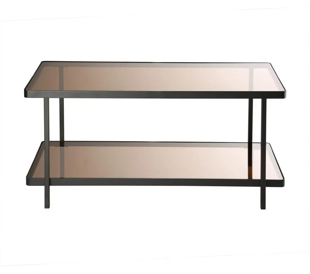 CALICOSY Table basse ORA L100cm en métal noir et double plateau verre fumé