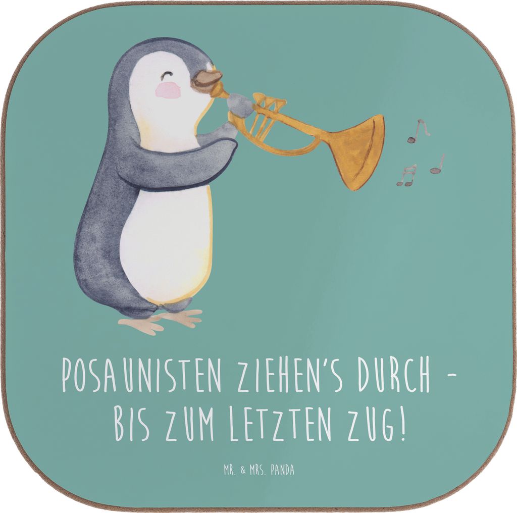 Mr. & Mrs. Panda Untersetzer für Gläser Trombone Durchzieher - Meeresbrise - Geschenk, Coaster, Tischuntersetzer, Musiker, Orchester, Musik, Kaff...