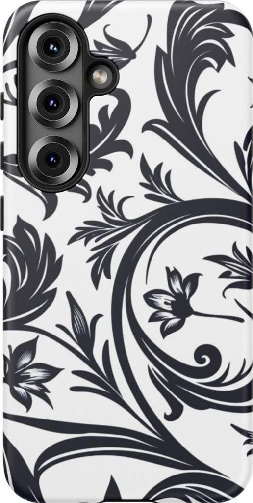 Elegantes Blumenmuster in Schwarz-Weiß – Hülle Kompatibel mit Samsung Galaxy S25