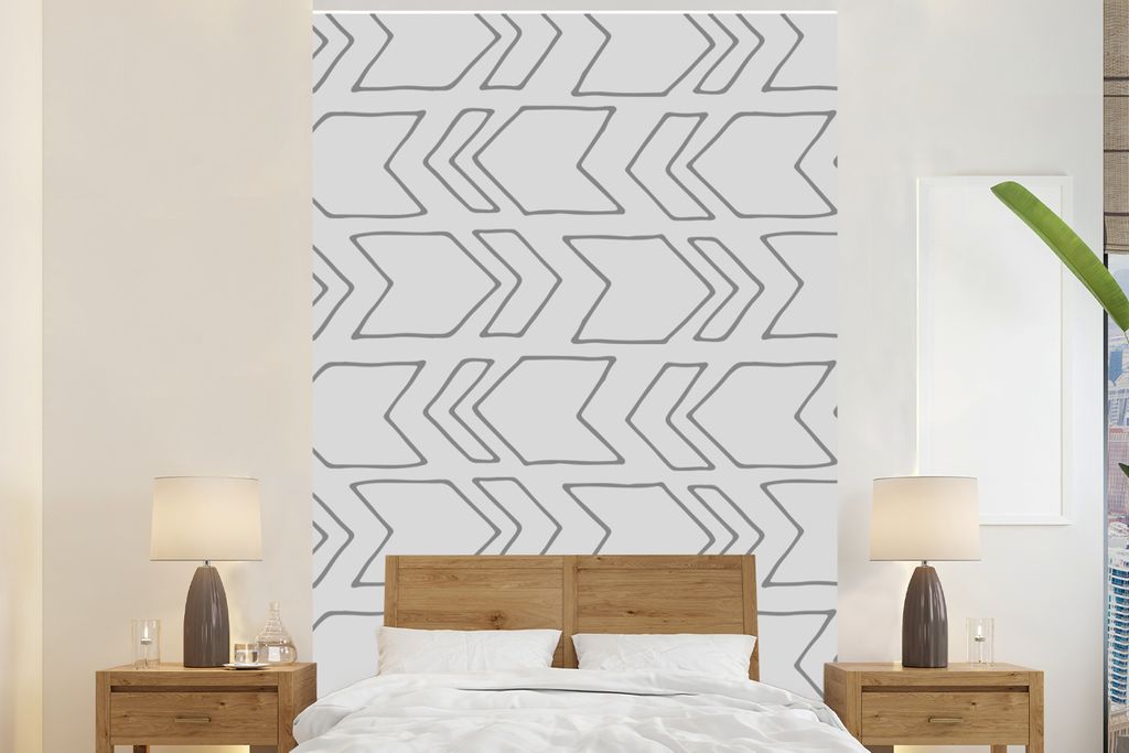 MuchoWow Fototapete für Wohnzimmer oder Schlafzimmer Wandtapete Vinyl Motivtapete Pfeile - Muster - Grau - 170x260 cm - Wohnzimmertapete