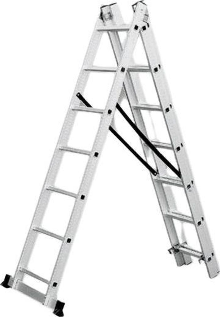 A multi-purpose ladder is shown in an A-frame configuration against a white background.