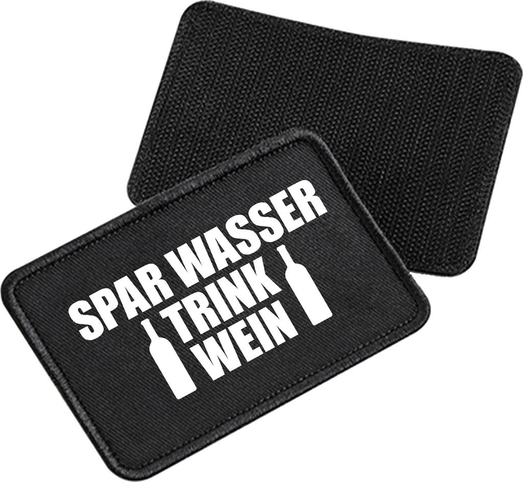 Huuraa Patch Spar Wasser Trink Wein Weinflasche Black 10 x 6,5cm Baumwolle Klettpatch für Mütze Geschenkidee