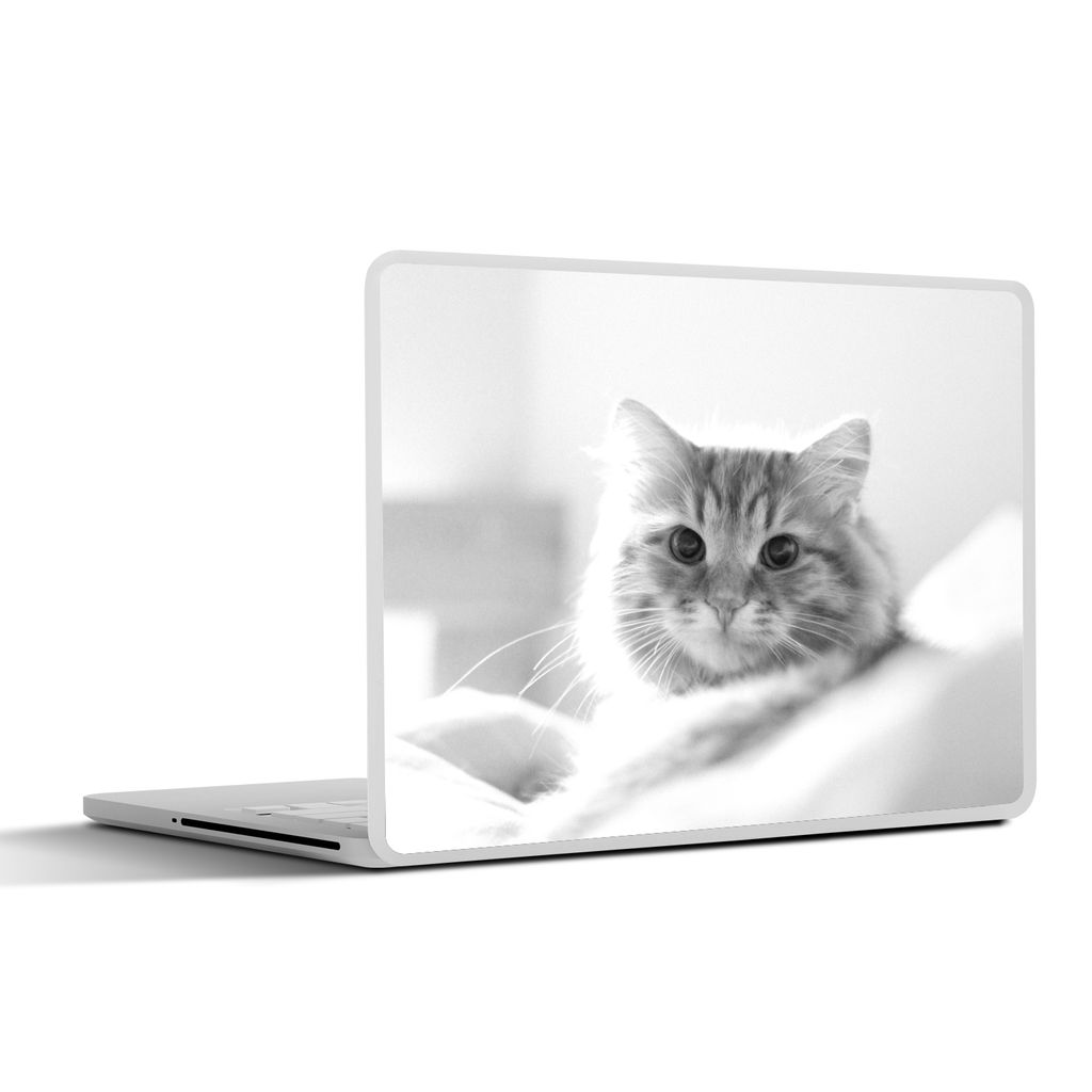 MuchoWow Laptop Aufkleber Sticker Cover Katze - Rot - Bett - Mädchen - Kinder - Jungen 25x18 cm - Laptop-Deko