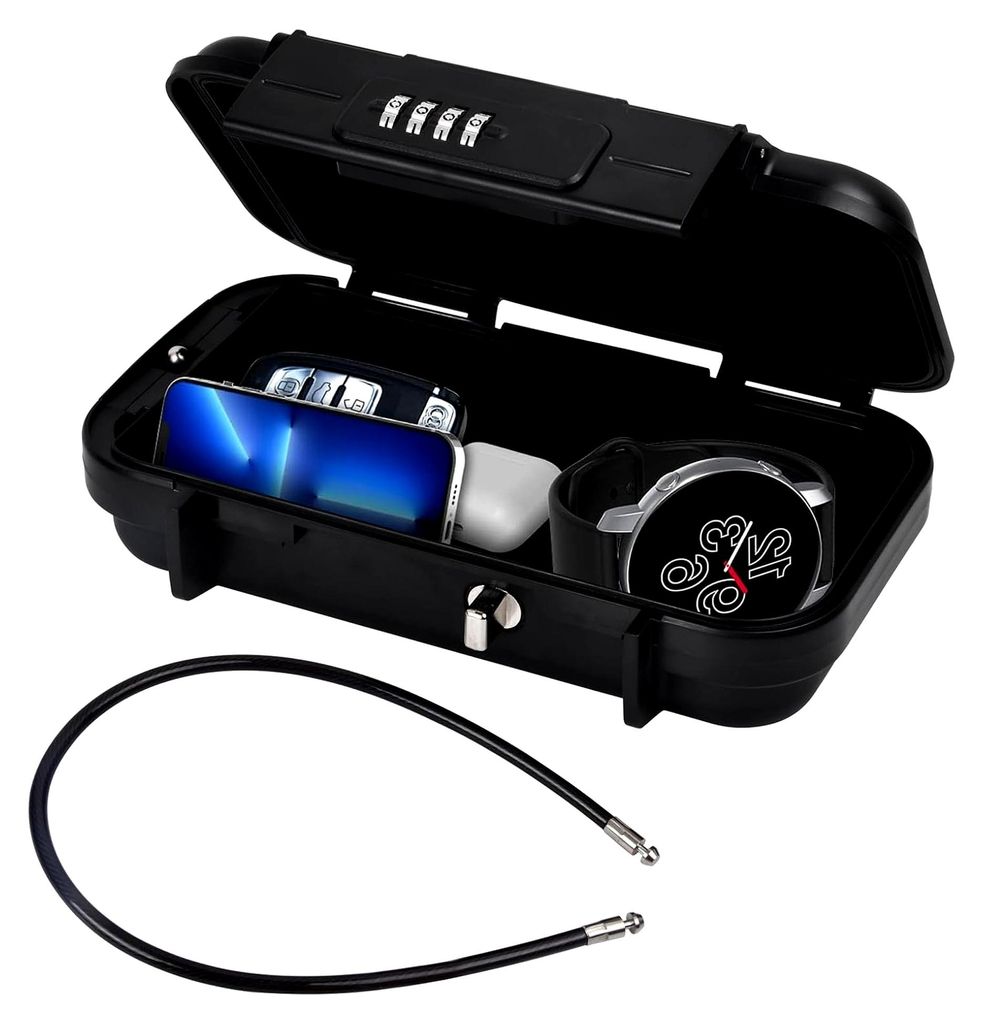 Tragbarer Tresor mit Zahlencode, wasserdichte Sicherheitsbox gegen Diebstahl, Mini-Tresor mit Zahlenschloss, Schlüsseltresor mit abnehmbarer Kette...