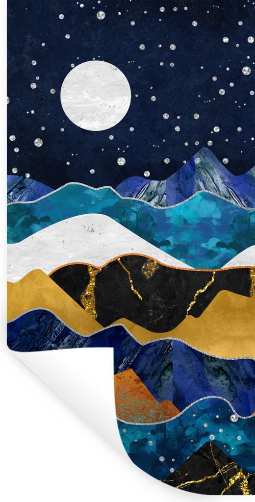 MuchoWow Wandtattoo Wandsticker Wandaufkleber Nacht - Gold - Marmor - Abstrakt - Landschaft - Berg 80x160 cm Selbstklebend und Repositionierbar -...